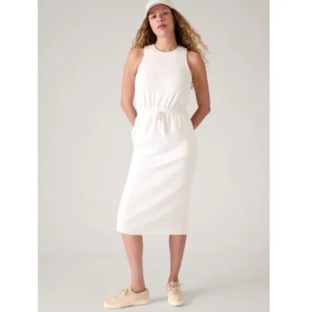 New Athleta M Seasoft MIDI Dress Magnolia White Medium NWOT